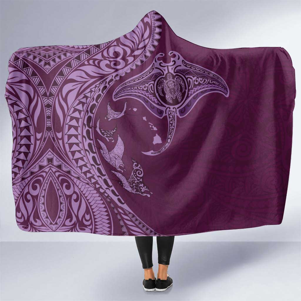 Hawaiian Manta Ray and Polynesian Tribal Tattoo Hooded Blanket Pink Color LT03 One Size Pink - Polynesian Pride