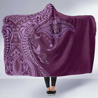 Hawaiian Manta Ray and Polynesian Tribal Tattoo Hooded Blanket Pink Color LT03 One Size Pink - Polynesian Pride