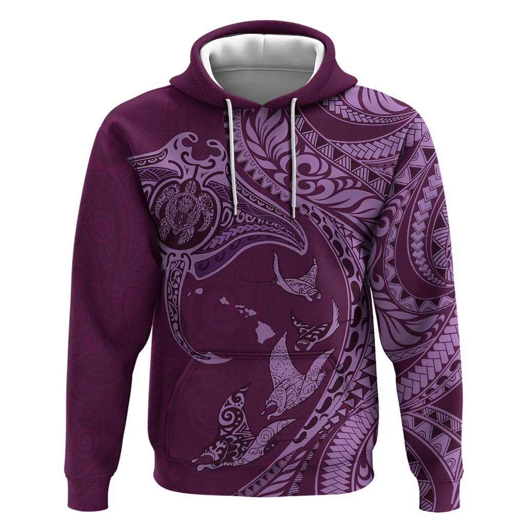 Hawaiian Manta Ray and Polynesian Tribal Tattoo Hoodie Pink Color LT03