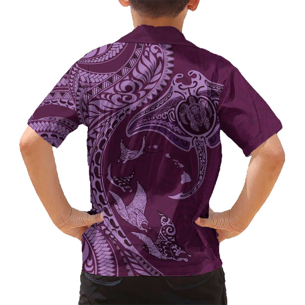Hawaiian Manta Ray and Polynesian Tribal Tattoo Kid Hawaiian Shirt Pink Color LT03