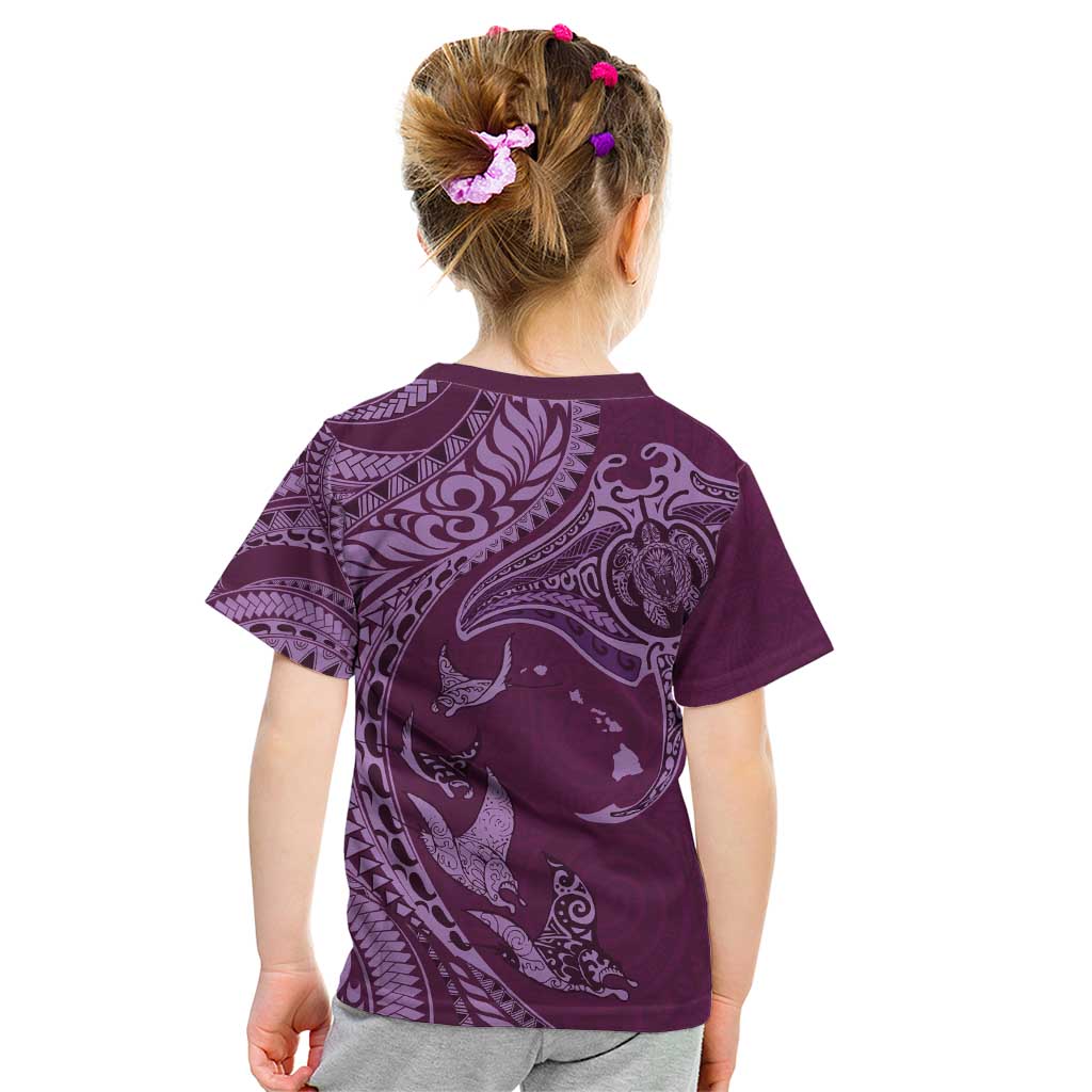 Hawaiian Manta Ray and Polynesian Tribal Tattoo Kid T Shirt Pink Color LT03
