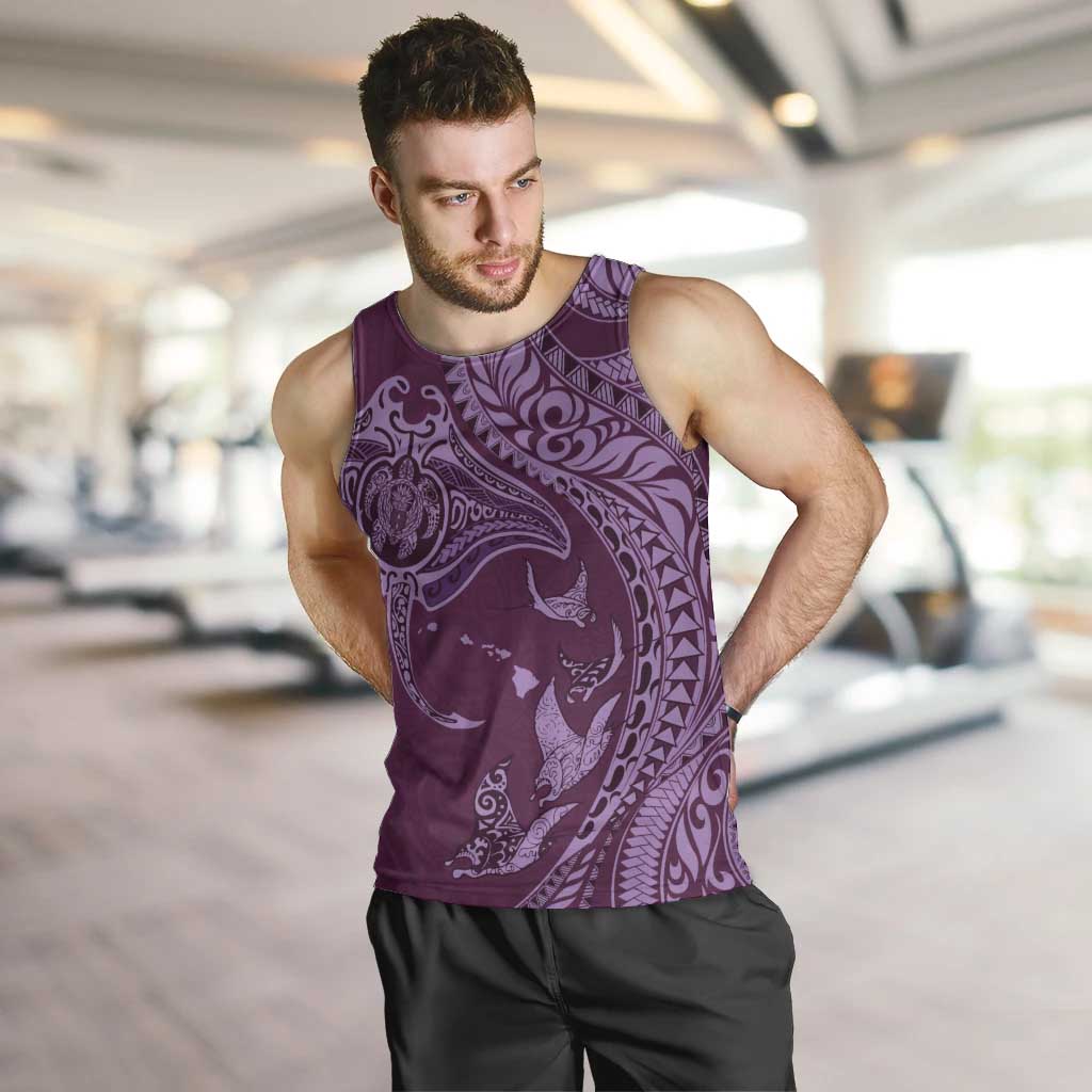 Hawaiian Manta Ray and Polynesian Tribal Tattoo Men Tank Top Pink Color LT03 Pink - Polynesian Pride
