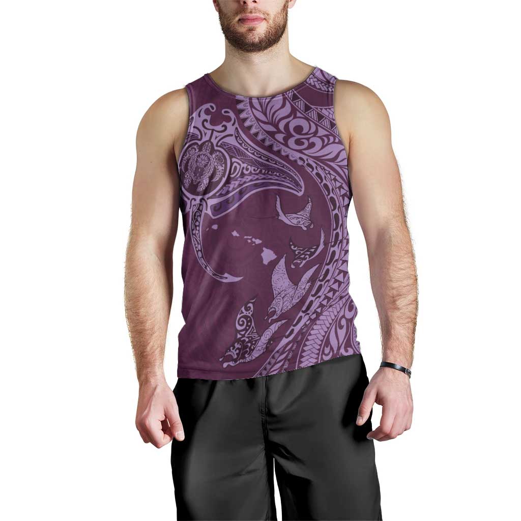 Hawaiian Manta Ray and Polynesian Tribal Tattoo Men Tank Top Pink Color LT03 - Polynesian Pride