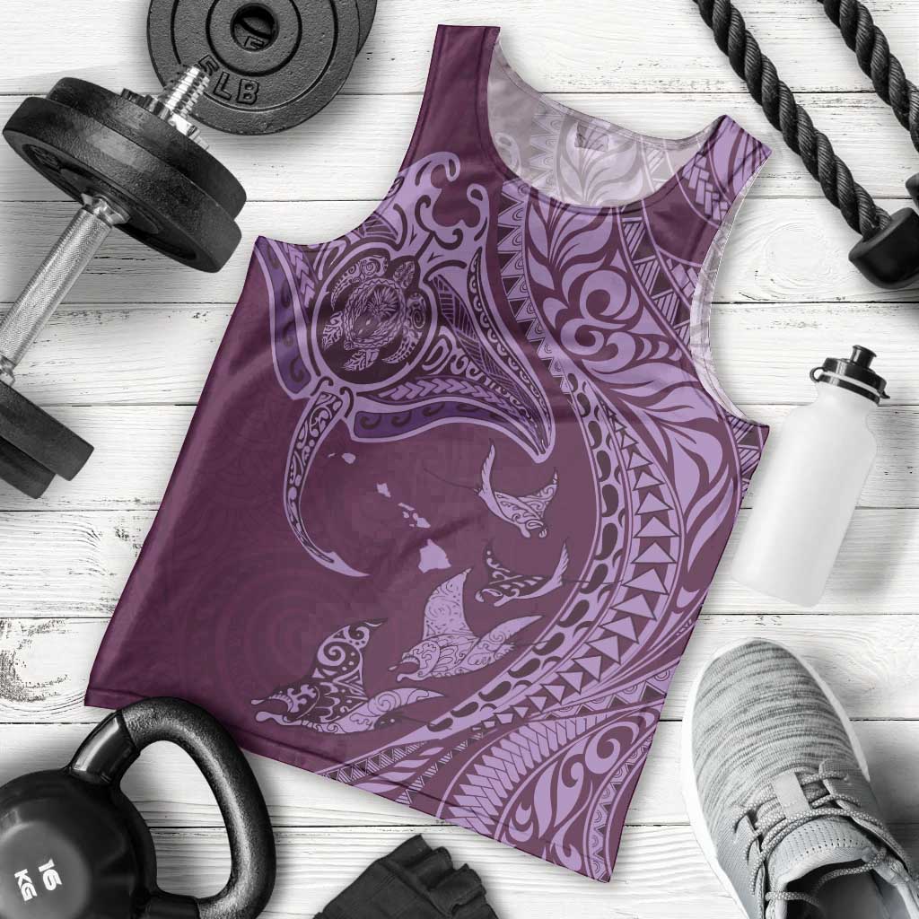 Hawaiian Manta Ray and Polynesian Tribal Tattoo Men Tank Top Pink Color LT03 - Polynesian Pride