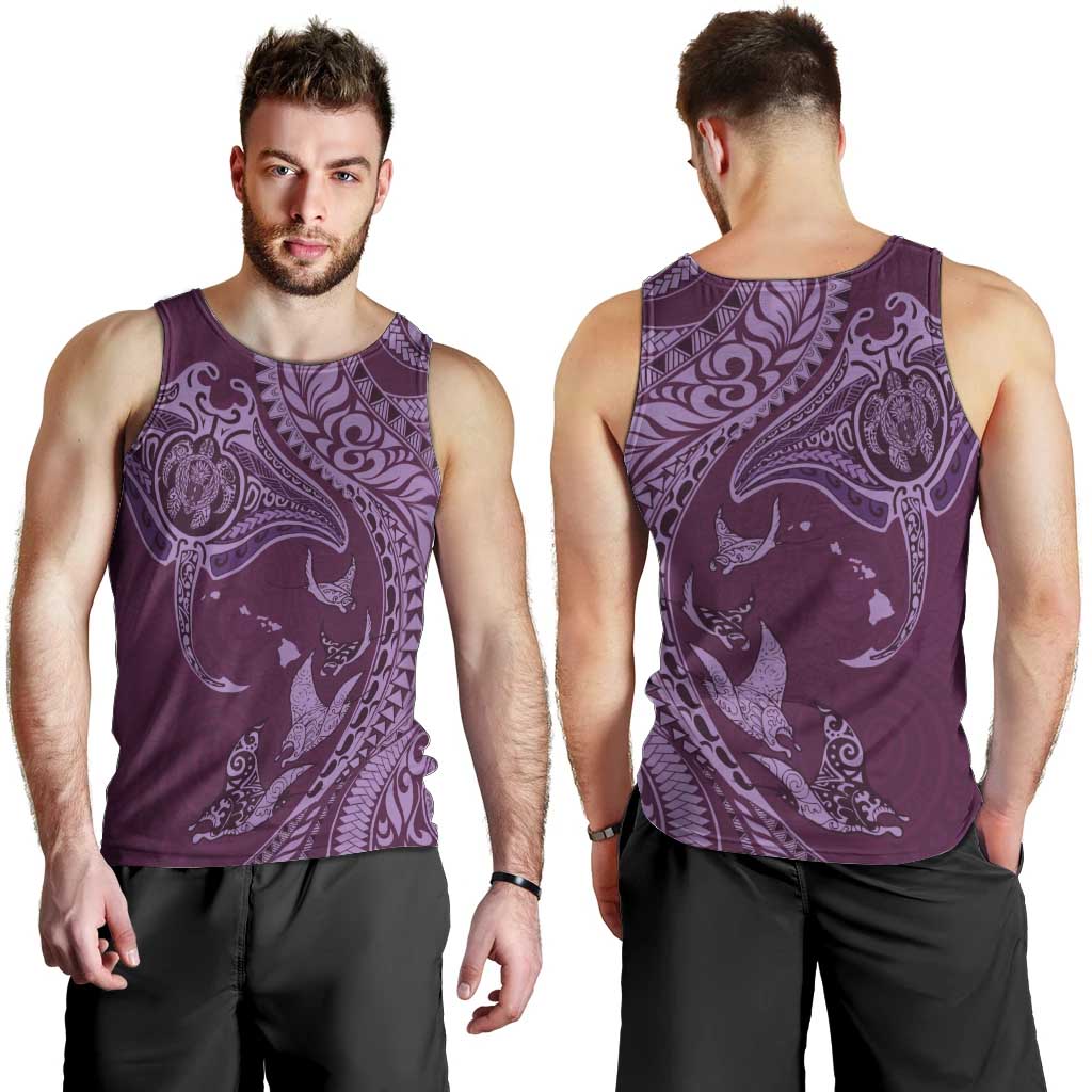 Hawaiian Manta Ray and Polynesian Tribal Tattoo Men Tank Top Pink Color LT03 - Polynesian Pride