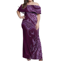 Hawaiian Manta Ray and Polynesian Tribal Tattoo Off Shoulder Maxi Dress Pink Color LT03 Women Pink - Polynesian Pride