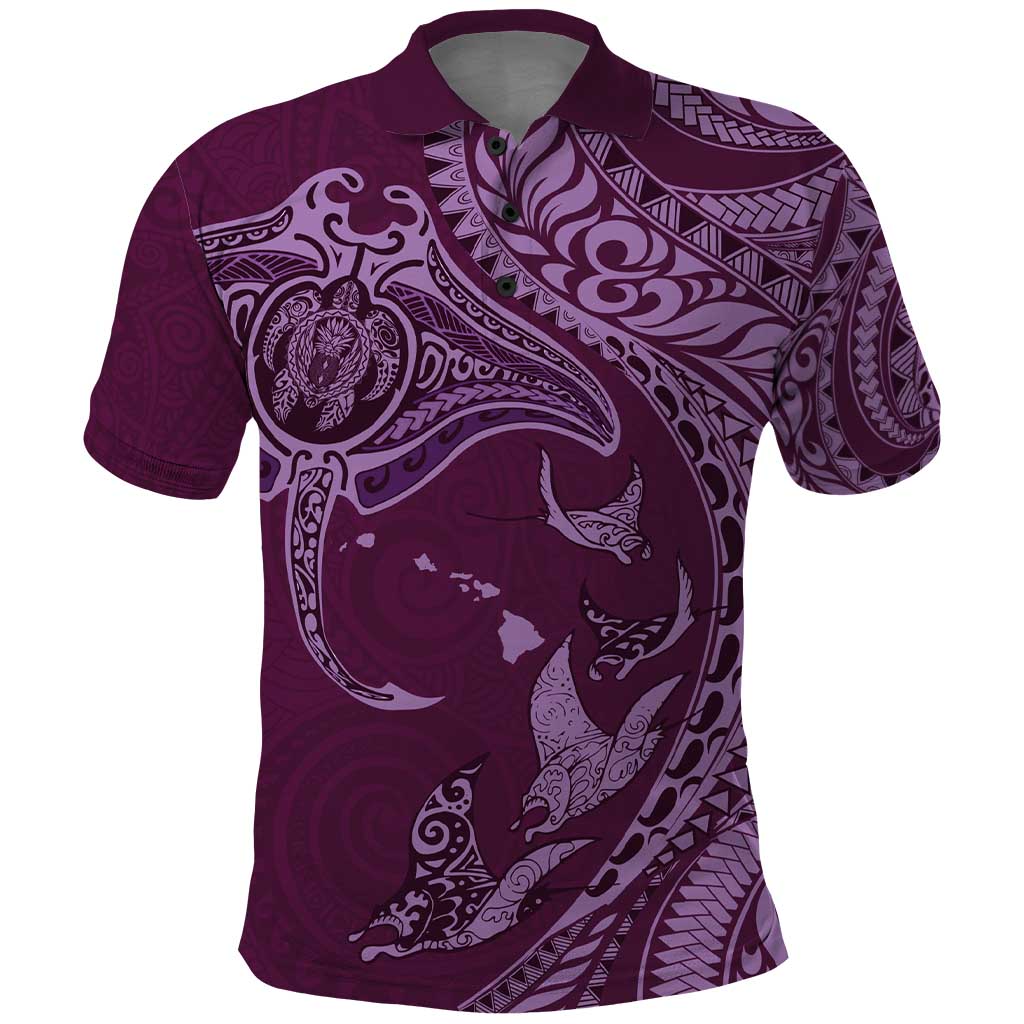 Hawaiian Manta Ray and Polynesian Tribal Tattoo Polo Shirt Pink Color LT03