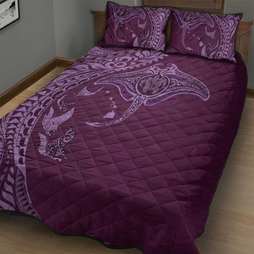 Hawaiian Manta Ray and Polynesian Tribal Tattoo Quilt Bed Set Pink Color LT03