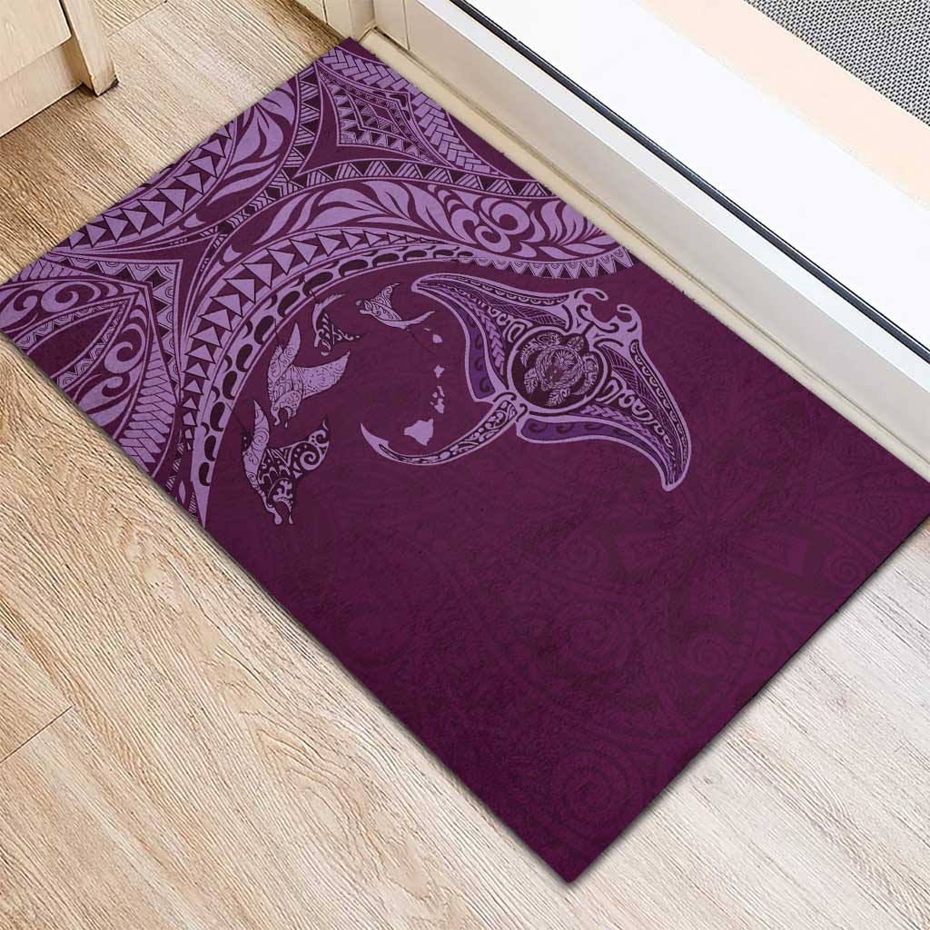 Hawaiian Manta Ray and Polynesian Tribal Tattoo Rubber Doormat Pink Color LT03 - Polynesian Pride