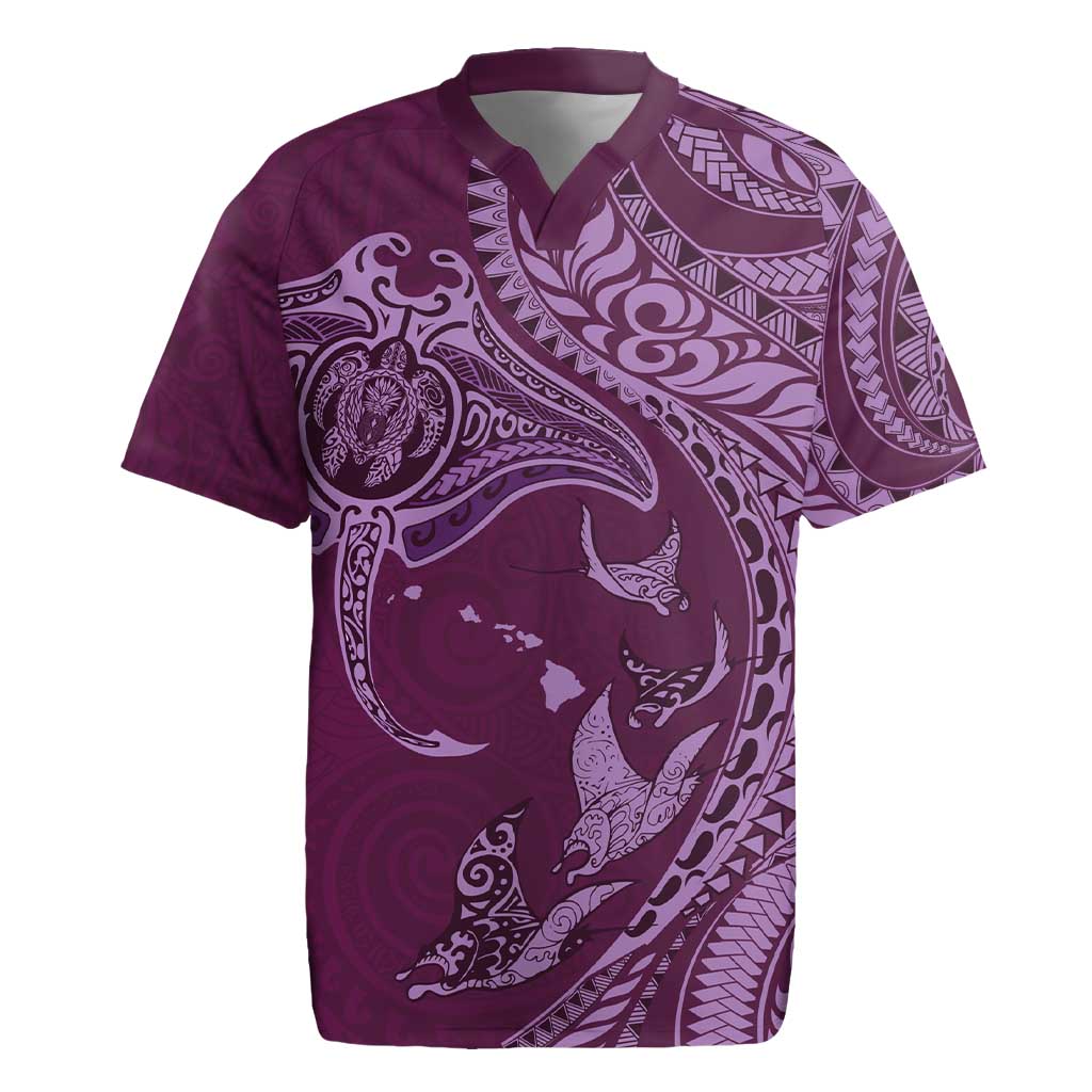 Hawaiian Manta Ray and Polynesian Tribal Tattoo Rugby Jersey Pink Color LT03 Pink - Polynesian Pride