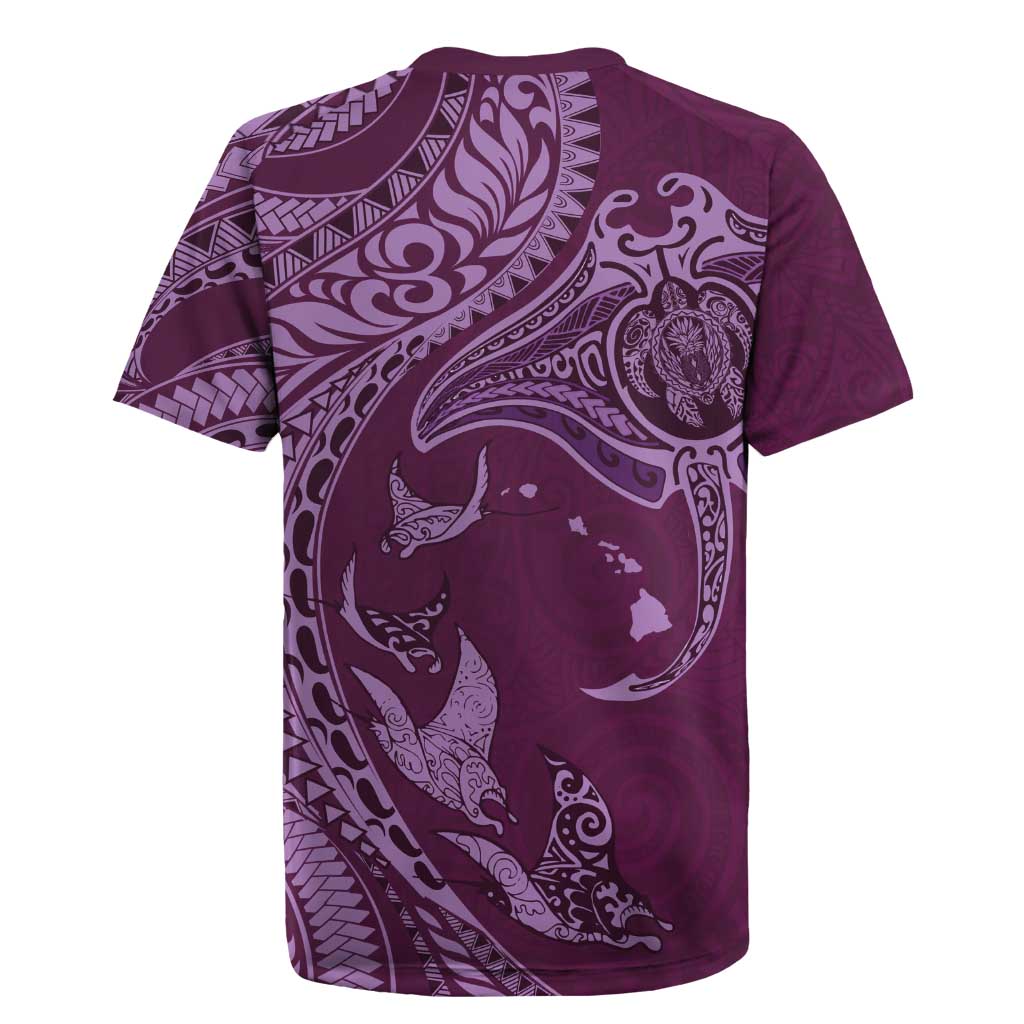 Hawaiian Manta Ray and Polynesian Tribal Tattoo Rugby Jersey Pink Color LT03 - Polynesian Pride