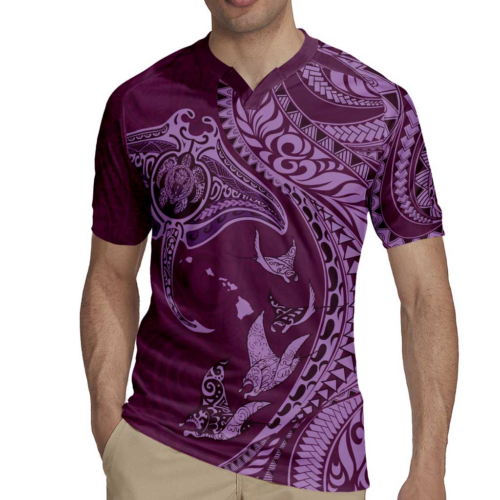 Hawaiian Manta Ray and Polynesian Tribal Tattoo Rugby Jersey Pink Color LT03 - Polynesian Pride