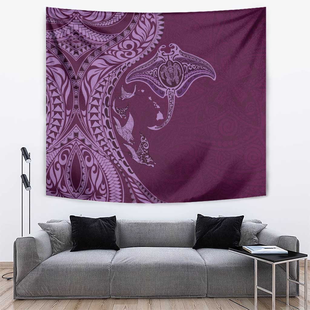 Hawaiian Manta Ray and Polynesian Tribal Tattoo Tapestry Pink Color LT03