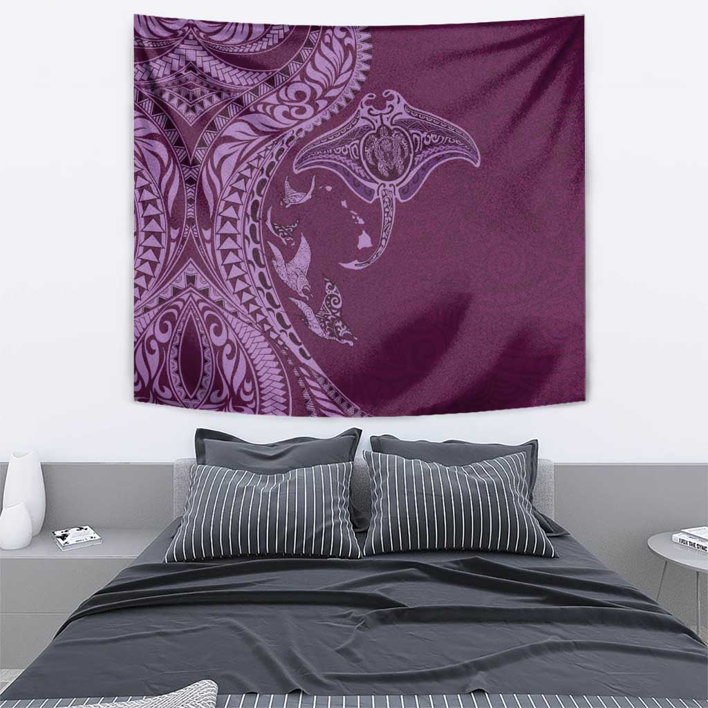 Hawaiian Manta Ray and Polynesian Tribal Tattoo Tapestry Pink Color LT03