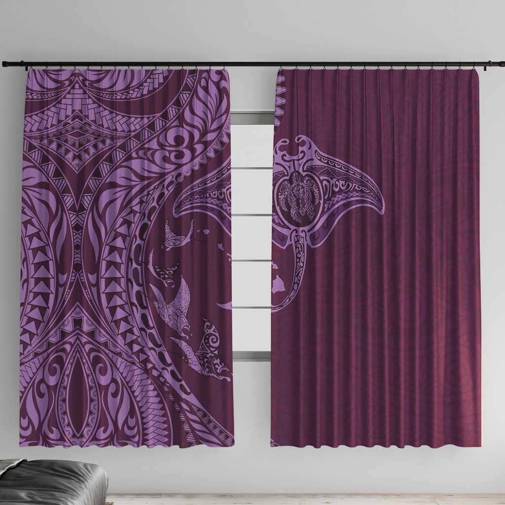 Hawaiian Manta Ray and Polynesian Tribal Tattoo Window Curtain Pink Color LT03 With Hooks Pink - Polynesian Pride