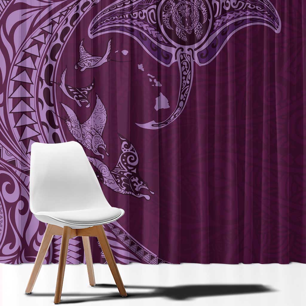 Hawaiian Manta Ray and Polynesian Tribal Tattoo Window Curtain Pink Color LT03 - Polynesian Pride