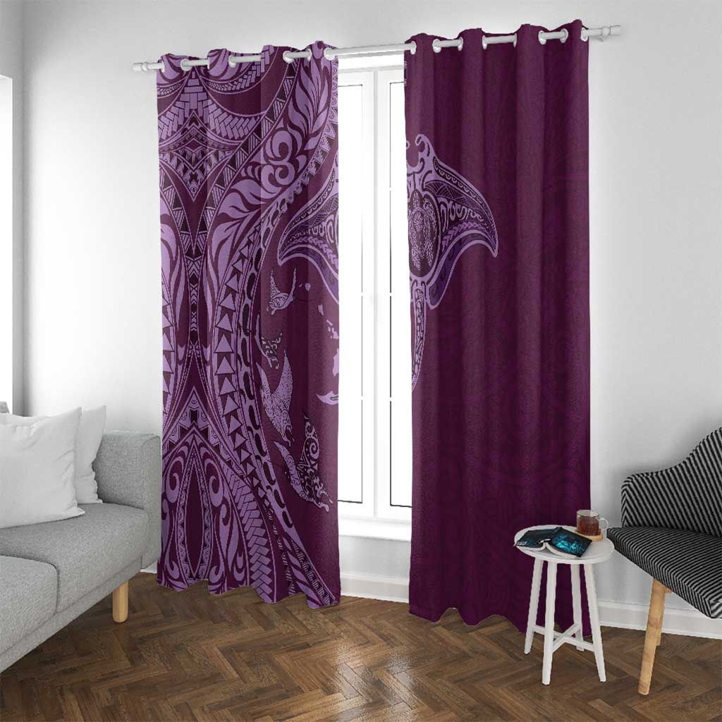 Hawaiian Manta Ray and Polynesian Tribal Tattoo Window Curtain Pink Color LT03 With Grommets Pink - Polynesian Pride