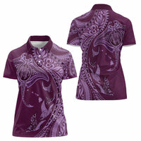 Hawaiian Manta Ray and Polynesian Tribal Tattoo Women Polo Shirt Pink Color LT03
