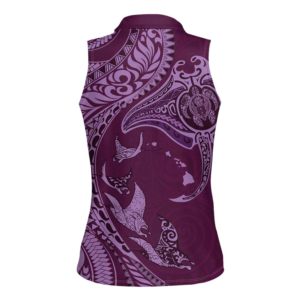 Hawaiian Manta Ray and Polynesian Tribal Tattoo Women Sleeveless Polo Shirt Pink Color LT03