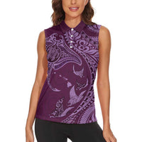 Hawaiian Manta Ray and Polynesian Tribal Tattoo Women Sleeveless Polo Shirt Pink Color LT03