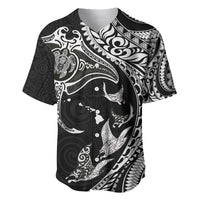 Hawaiian Manta Ray and Polynesian Tribal Tattoo Baseball Jersey Black Color LT03