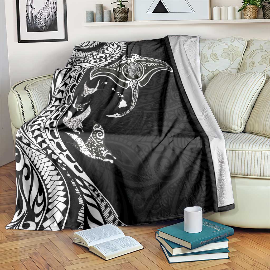 Hawaiian Manta Ray and Polynesian Tribal Tattoo Blanket Black Color LT03 Black - Polynesian Pride