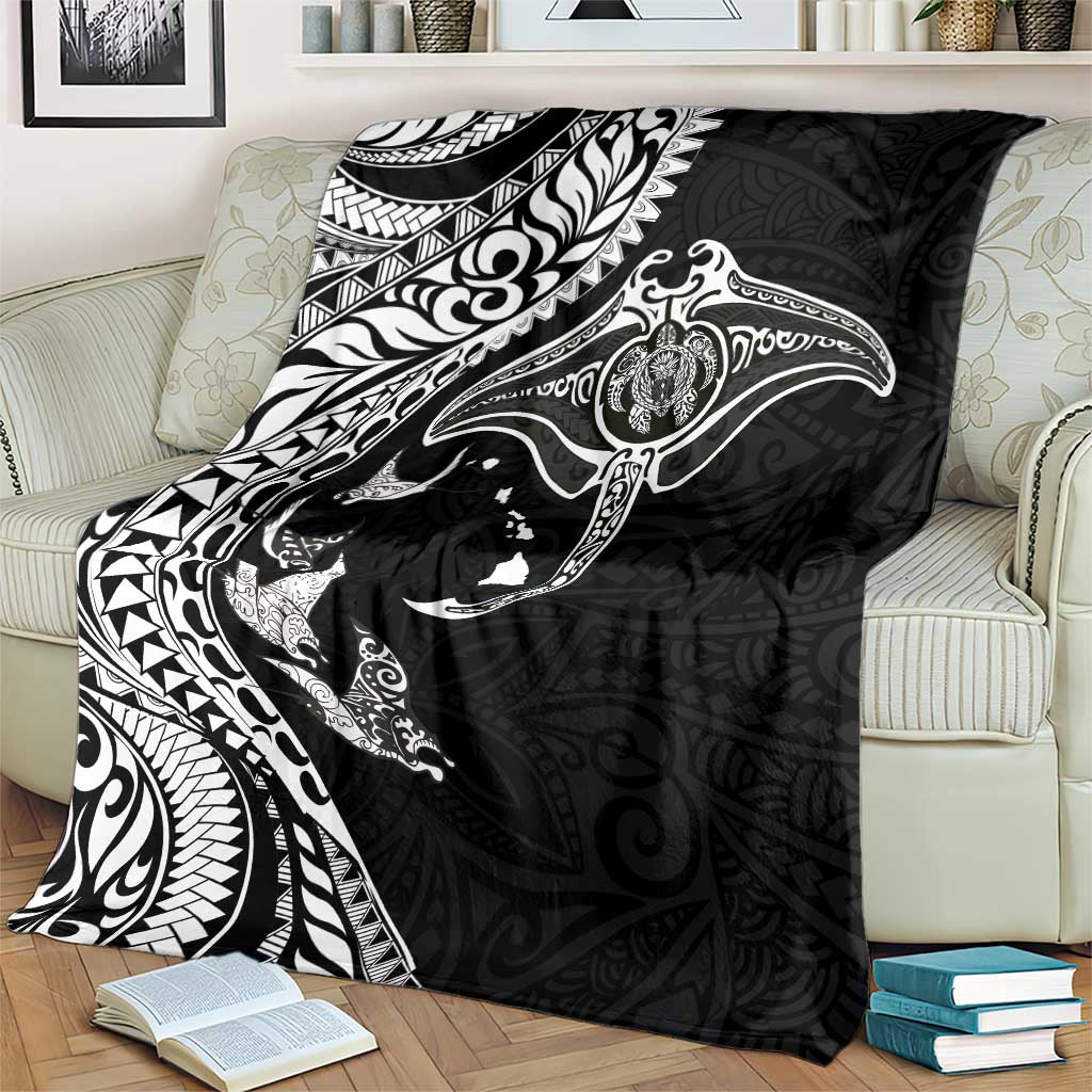 Hawaiian Manta Ray and Polynesian Tribal Tattoo Blanket Black Color LT03 - Polynesian Pride