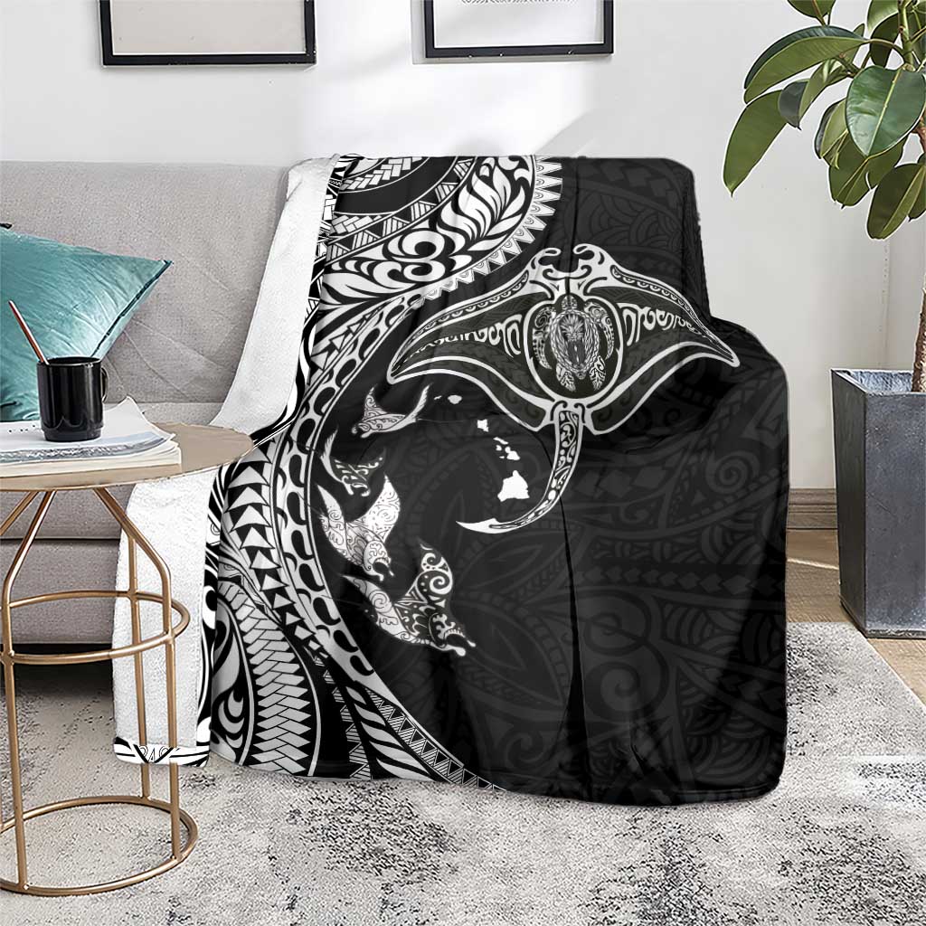Hawaiian Manta Ray and Polynesian Tribal Tattoo Blanket Black Color LT03 - Polynesian Pride