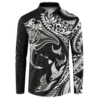 Hawaiian Manta Ray and Polynesian Tribal Tattoo Button Sweatshirt Black Color LT03 Black - Polynesian Pride