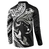 Hawaiian Manta Ray and Polynesian Tribal Tattoo Button Sweatshirt Black Color LT03 - Polynesian Pride