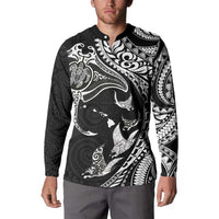 Hawaiian Manta Ray and Polynesian Tribal Tattoo Button Sweatshirt Black Color LT03 - Polynesian Pride
