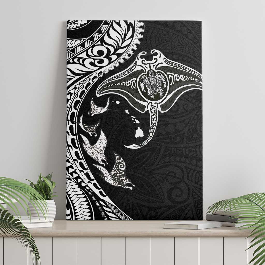 Hawaiian Manta Ray and Polynesian Tribal Tattoo Canvas Wall Art Black Color LT03 - Polynesian Pride