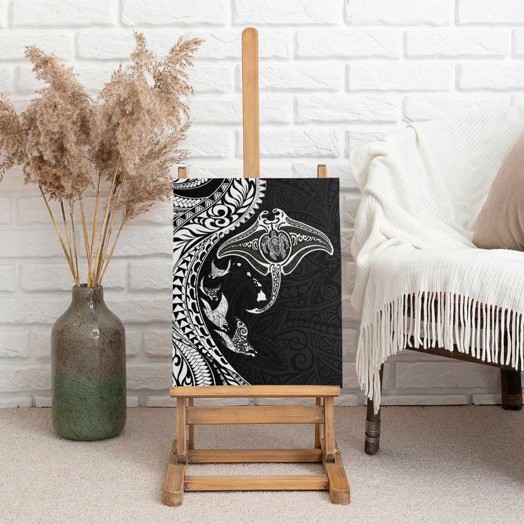Hawaiian Manta Ray and Polynesian Tribal Tattoo Canvas Wall Art Black Color LT03 - Polynesian Pride