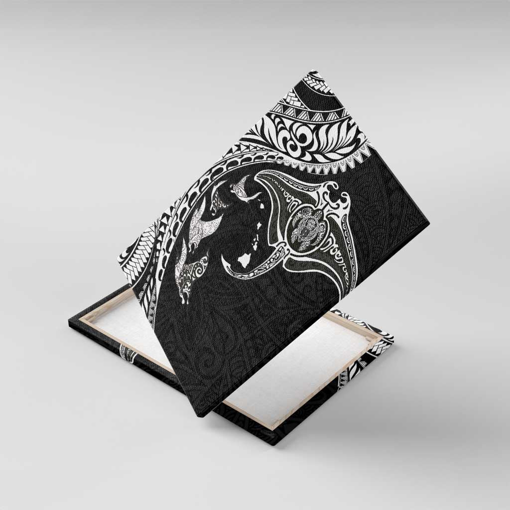 Hawaiian Manta Ray and Polynesian Tribal Tattoo Canvas Wall Art Black Color LT03 With Frame Black - Polynesian Pride