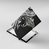 Hawaiian Manta Ray and Polynesian Tribal Tattoo Canvas Wall Art Black Color LT03 With Frame Black - Polynesian Pride