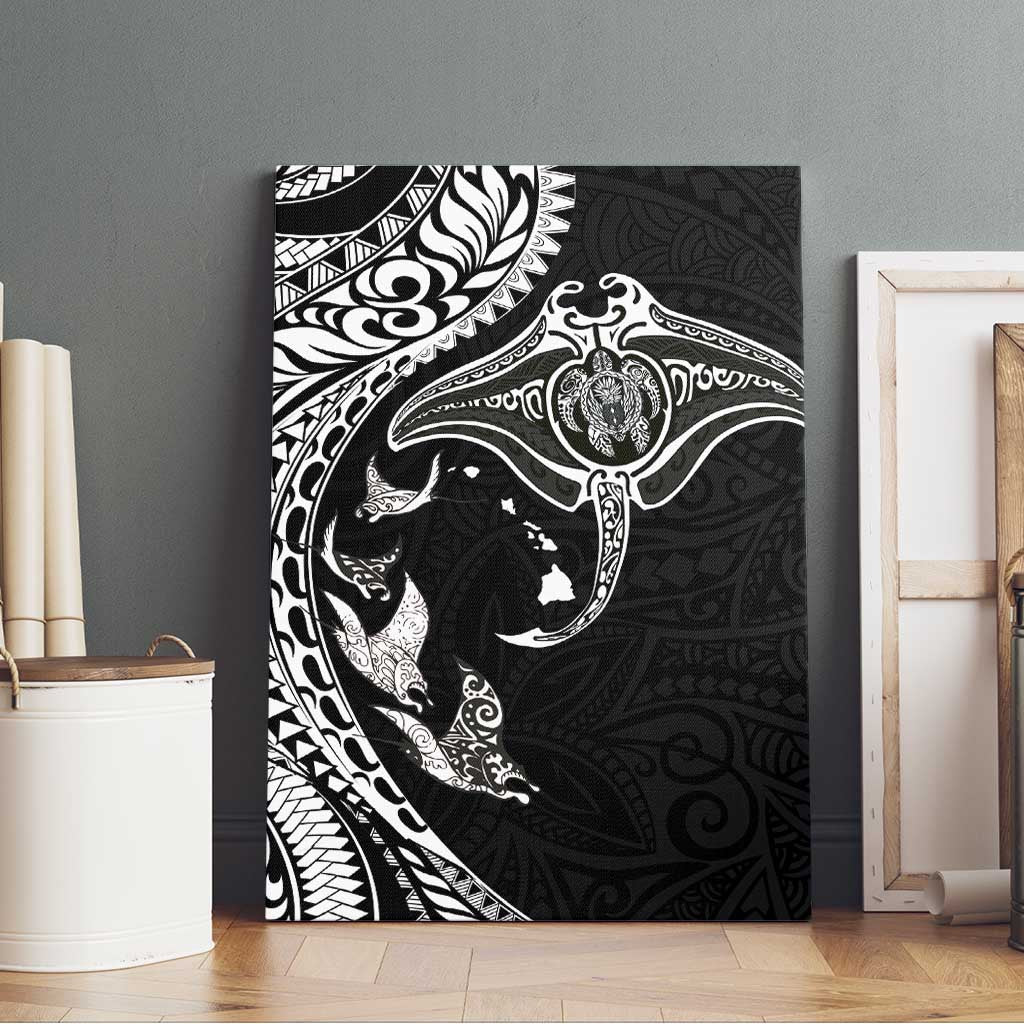 Hawaiian Manta Ray and Polynesian Tribal Tattoo Canvas Wall Art Black Color LT03 - Polynesian Pride