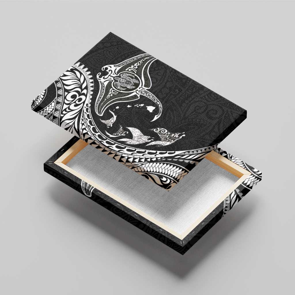 Hawaiian Manta Ray and Polynesian Tribal Tattoo Canvas Wall Art Black Color LT03 - Polynesian Pride
