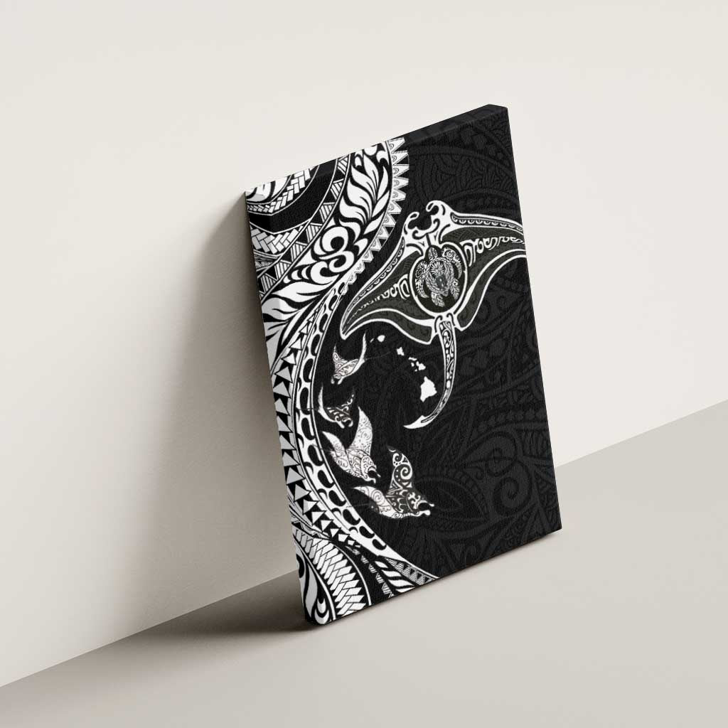 Hawaiian Manta Ray and Polynesian Tribal Tattoo Canvas Wall Art Black Color LT03 - Polynesian Pride