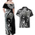 Hawaiian Manta Ray and Polynesian Tribal Tattoo Couples Matching Off Shoulder Maxi Dress and Hawaiian Shirt Black Color LT03