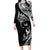 Hawaiian Manta Ray and Polynesian Tribal Tattoo Family Matching Long Sleeve Bodycon Dress and Hawaiian Shirt Black Color LT03