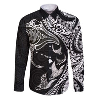 Hawaiian Manta Ray and Polynesian Tribal Tattoo Family Matching Mermaid Dress and Hawaiian Shirt Black Color LT03