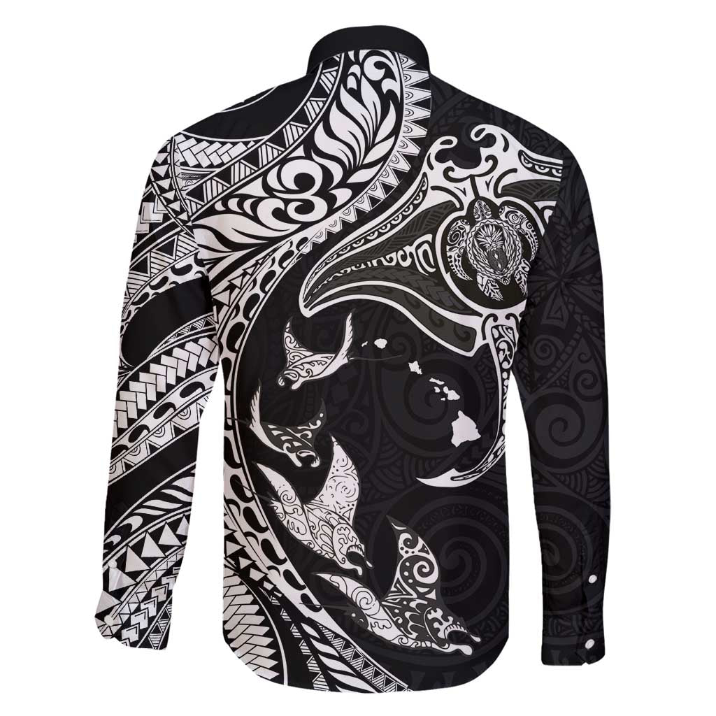 Hawaiian Manta Ray and Polynesian Tribal Tattoo Family Matching Mermaid Dress and Hawaiian Shirt Black Color LT03