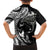 Hawaiian Manta Ray and Polynesian Tribal Tattoo Family Matching Off The Shoulder Long Sleeve Dress and Hawaiian Shirt Black Color LT03