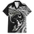 Hawaiian Manta Ray and Polynesian Tribal Tattoo Family Matching Off The Shoulder Long Sleeve Dress and Hawaiian Shirt Black Color LT03