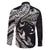 Hawaiian Manta Ray and Polynesian Tribal Tattoo Family Matching Off The Shoulder Long Sleeve Dress and Hawaiian Shirt Black Color LT03