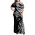 Hawaiian Manta Ray and Polynesian Tribal Tattoo Family Matching Off Shoulder Maxi Dress and Hawaiian Shirt Black Color LT03