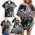 Hawaiian Manta Ray and Polynesian Tribal Tattoo Family Matching Off Shoulder Short Dress and Hawaiian Shirt Black Color LT03