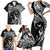 Hawaiian Manta Ray and Polynesian Tribal Tattoo Family Matching Short Sleeve Bodycon Dress and Hawaiian Shirt Black Color LT03