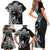 Hawaiian Manta Ray and Polynesian Tribal Tattoo Family Matching Short Sleeve Bodycon Dress and Hawaiian Shirt Black Color LT03