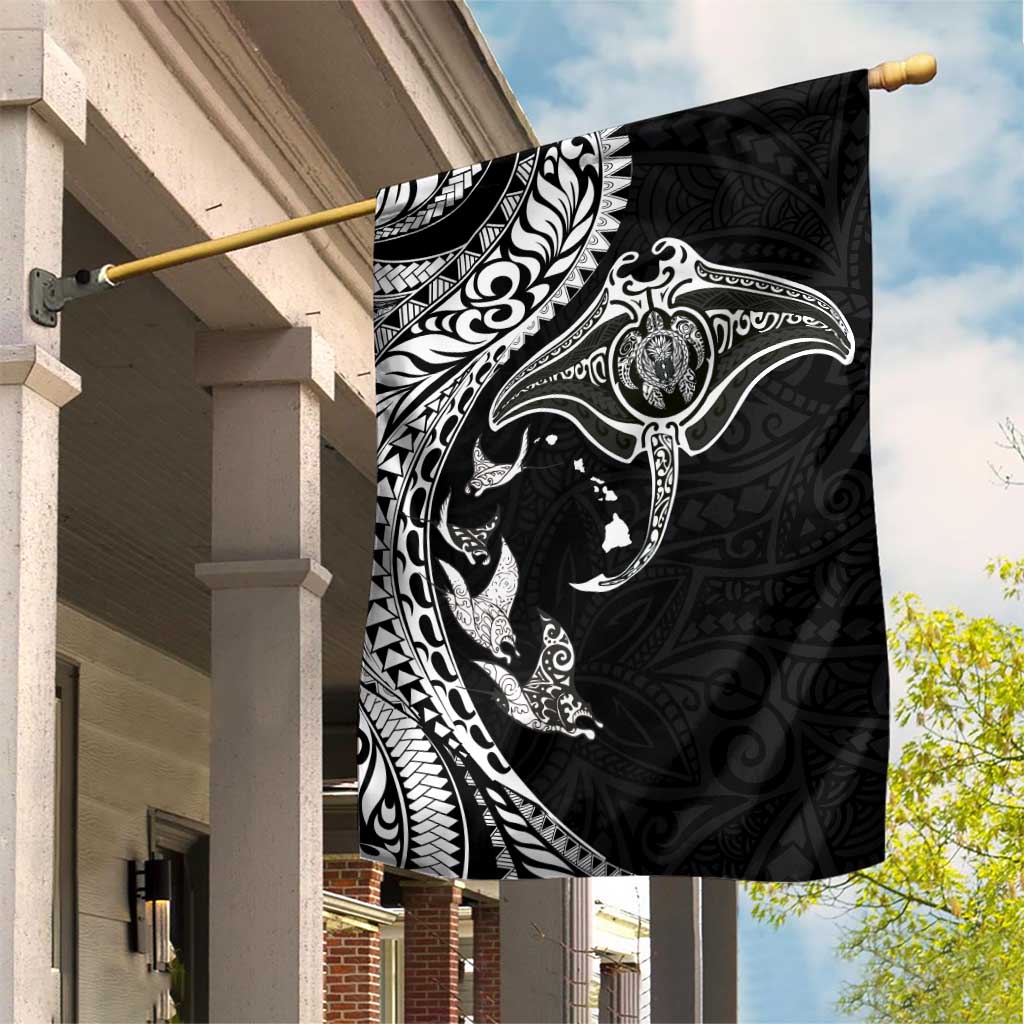 Hawaiian Manta Ray and Polynesian Tribal Tattoo Garden Flag Black Color LT03 House Flag Black - Polynesian Pride
